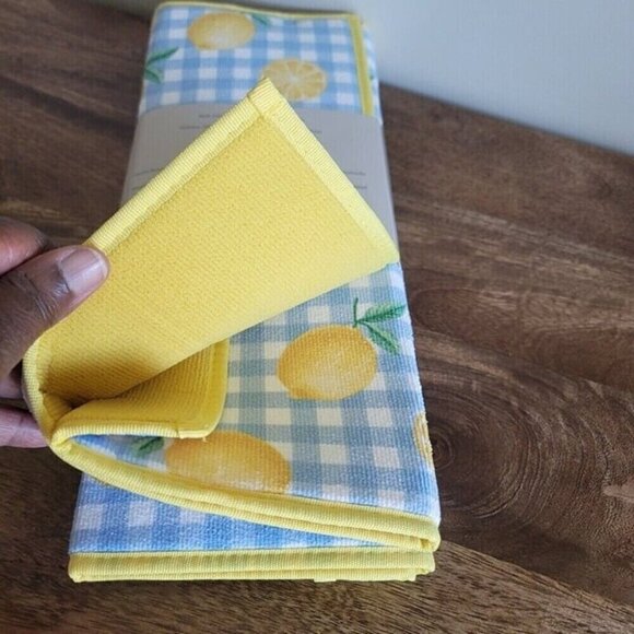 New Martha Stewart Lemon Reversible Kitchen Drying Mats Set of 2 & Mini Mitts - Picture 3 of 7
